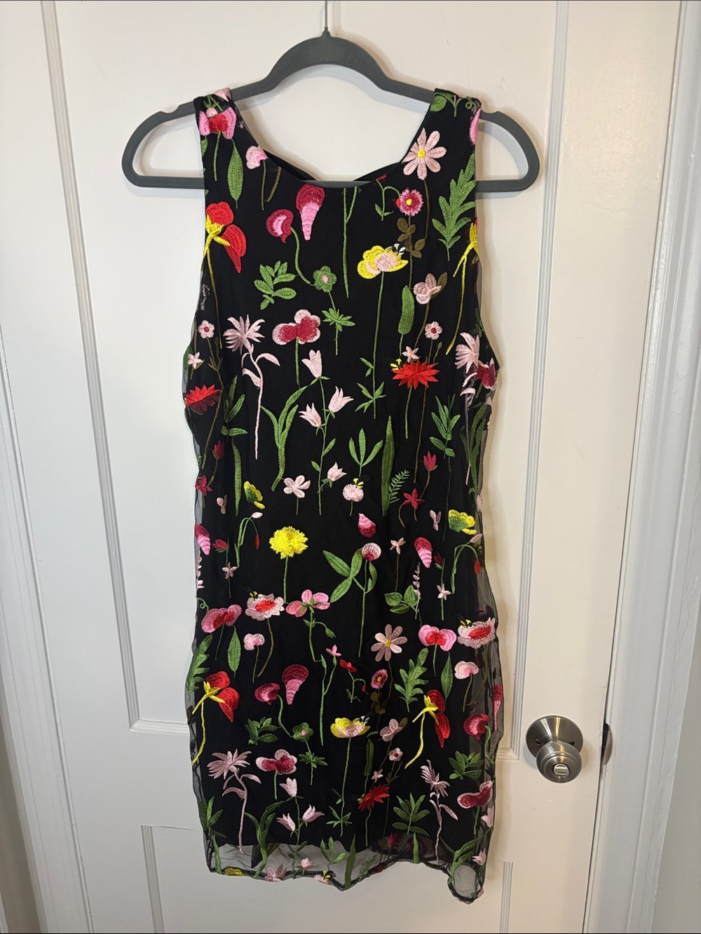 Sam Edelman Black Dress with Multicolor Floral Embroidery